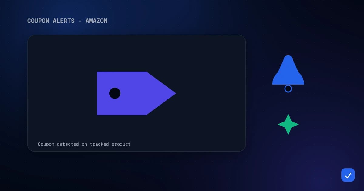 Modern flat illustration of a notification bell with a discount tag and a Telegram chat bubble, in blue and indigo on a dark background